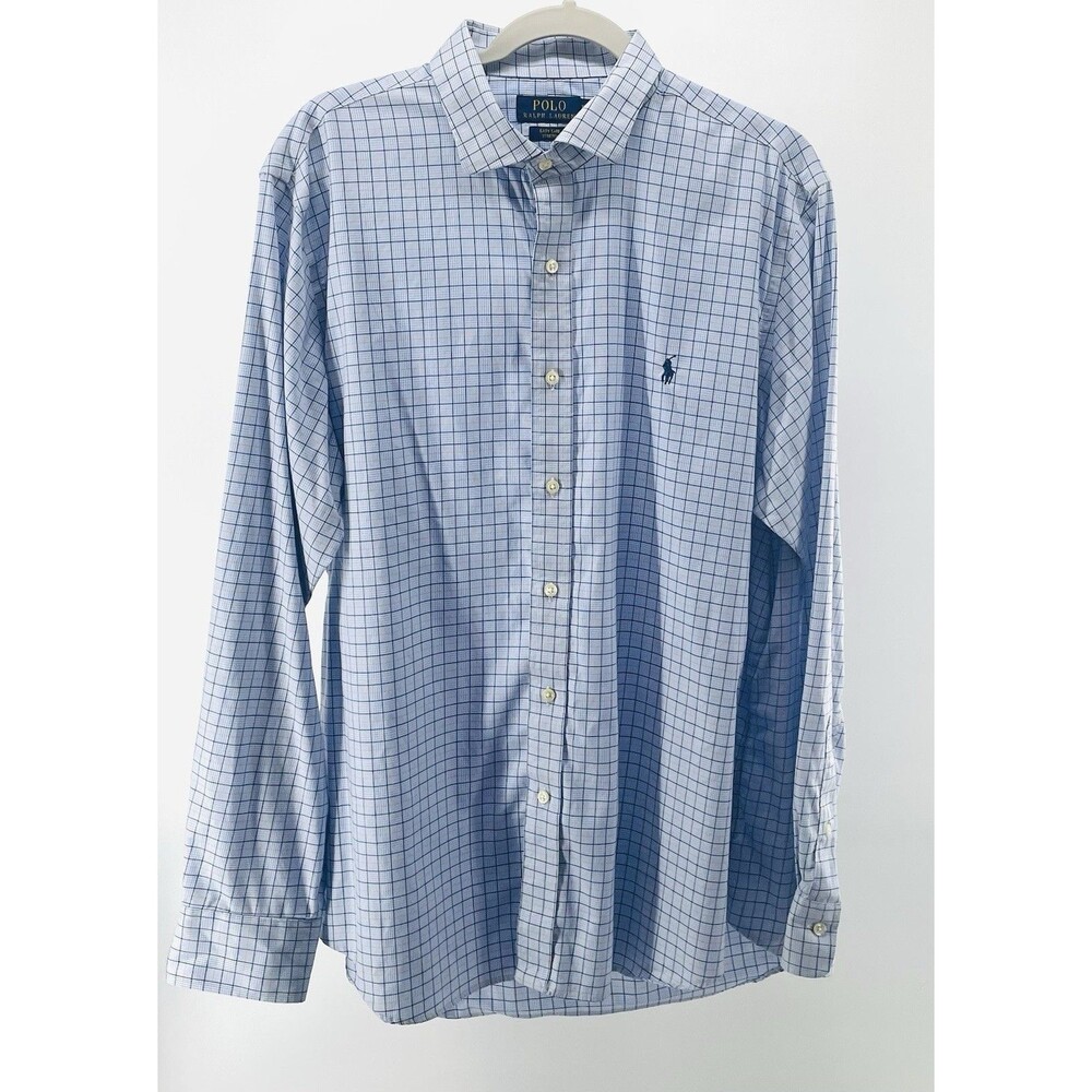 Polo Ralph Lauren Men’s XL TG Easy Care Stretch Button Down Shirt Blue Plaid